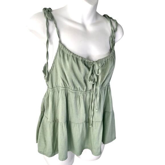 Spaghetti Strap Babydoll Cami Top Womens L Sage Green Spring Peplum Fairycore - Picture 3 of 16